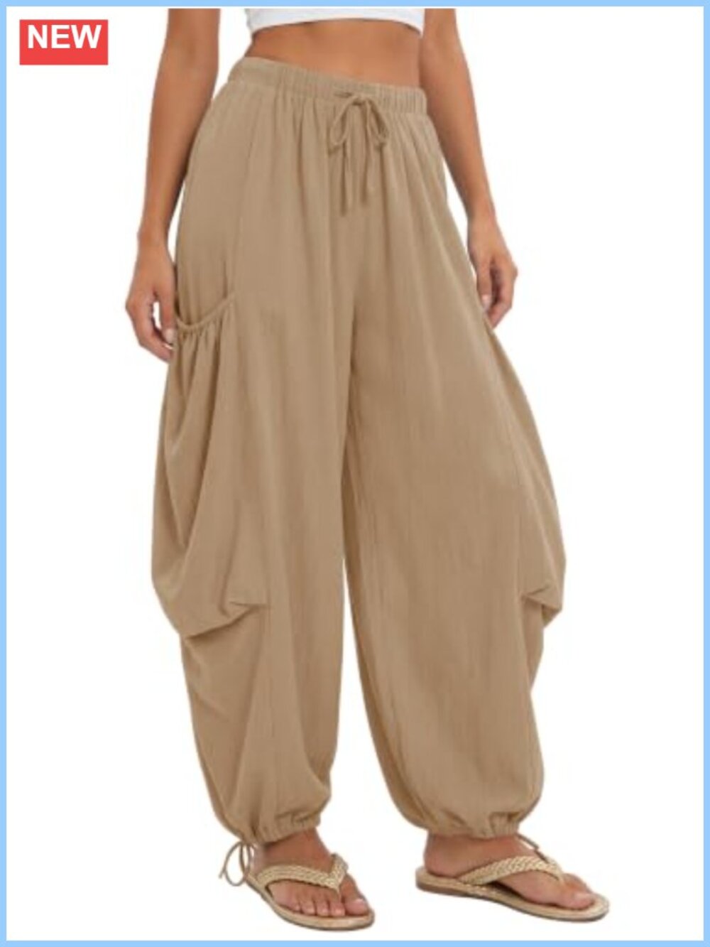 Boho Baggy Palazzo Harem Pants with Pockets Lightweight Linen Feel 2-in-1